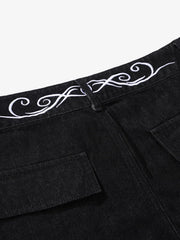 Retro Reverse Design Cloud Embroidered Barrel Jeans