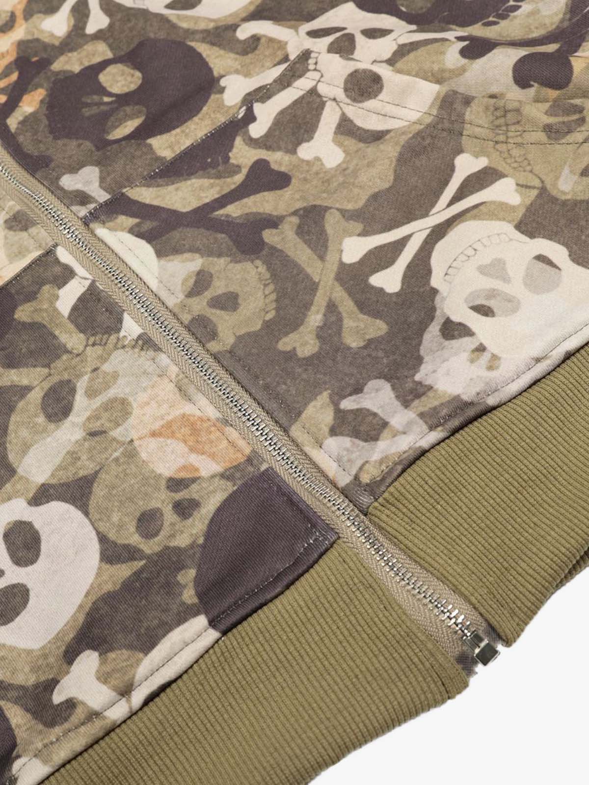Skull Camouflage Fur Collar Hot Diamond Hooded Jacket