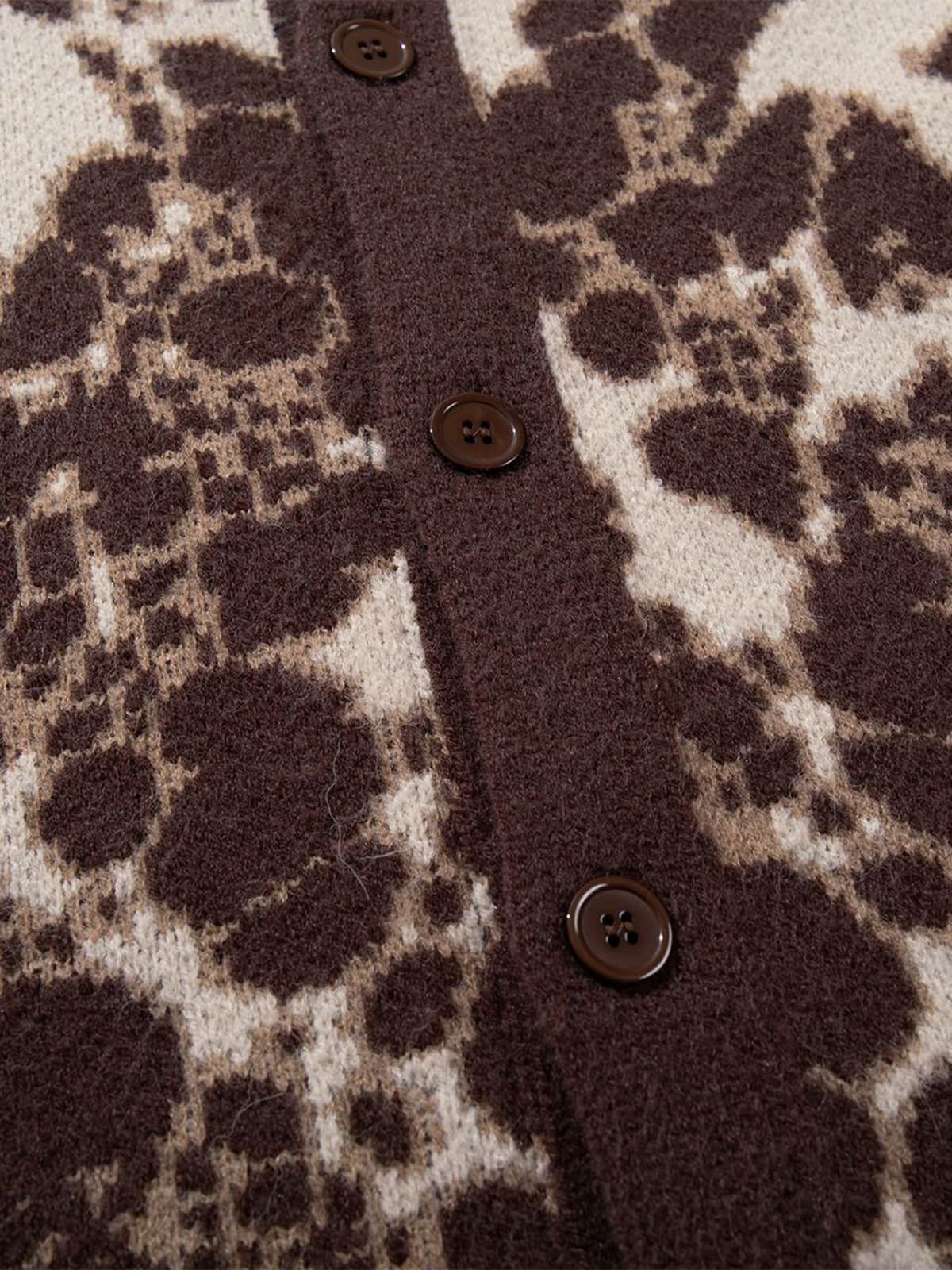 Vintage Skull Leopard Jacquard Knitted Cardigan