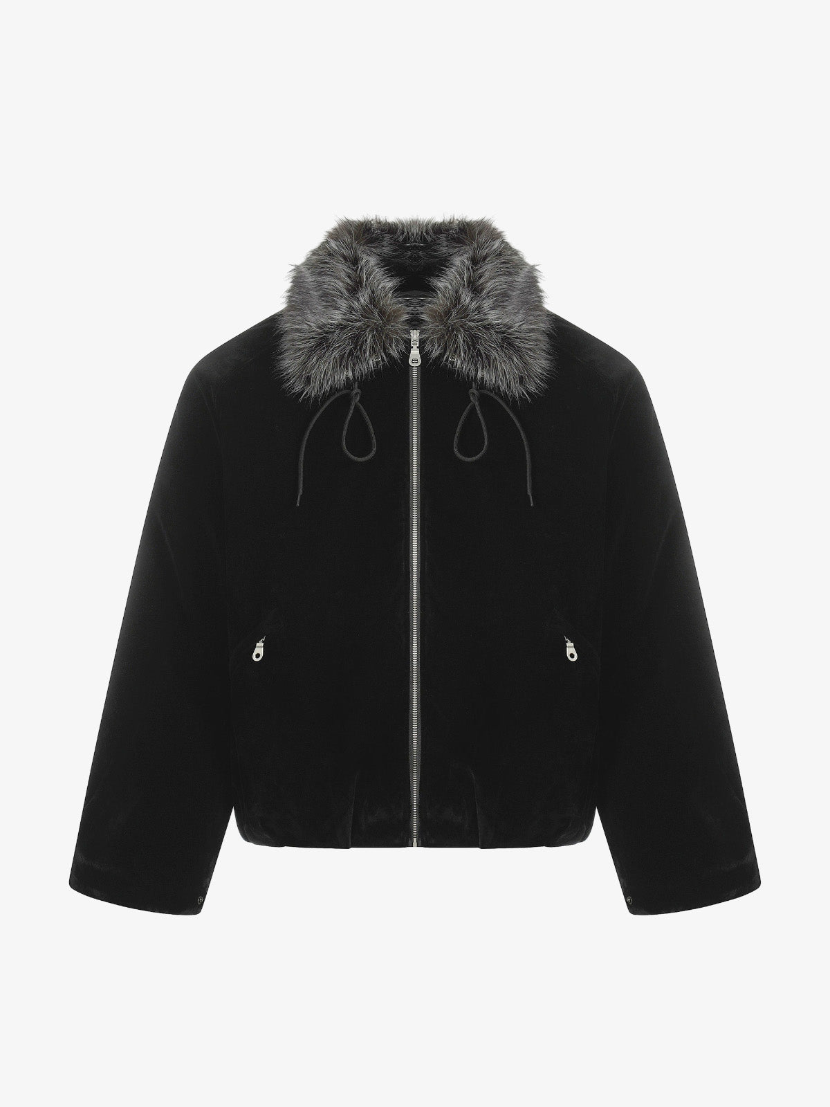 Vintage Drawstring Design Fur Collar Padded Jacket