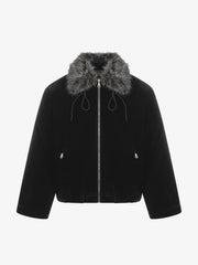 Vintage Drawstring Design Fur Collar Padded Jacket