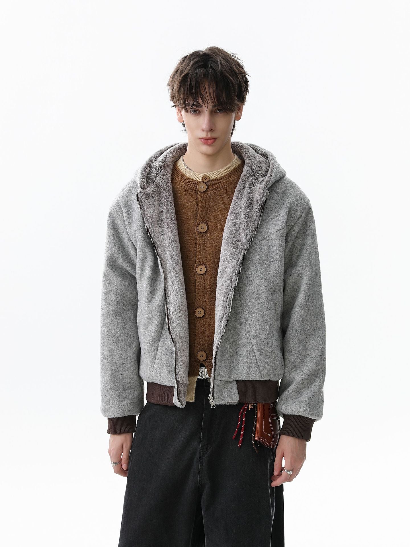 Retro Reversible Fleece Lined Zip-up Hooded Jacket