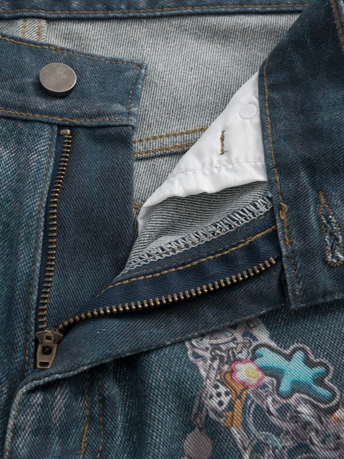 RO Chain Hole 3D Printed Baggy Jeans