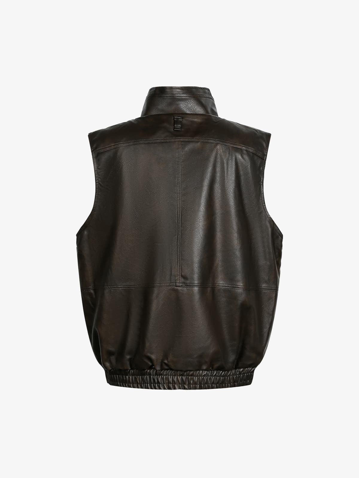 Vintage PU Leather Stand Collar Moto Workwear Vest