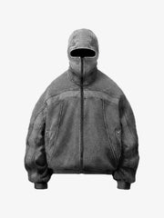 Fleece Retro Zipper Eye-Hood Design Hooded Sweatshirt