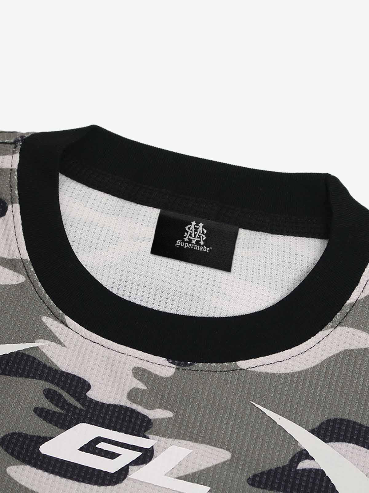 Camouflage Skull Print Long-Sleeved T-Shirt