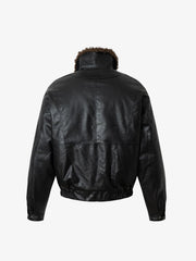 Vintage Detachable Fur Collar Quilted Leather Jacket