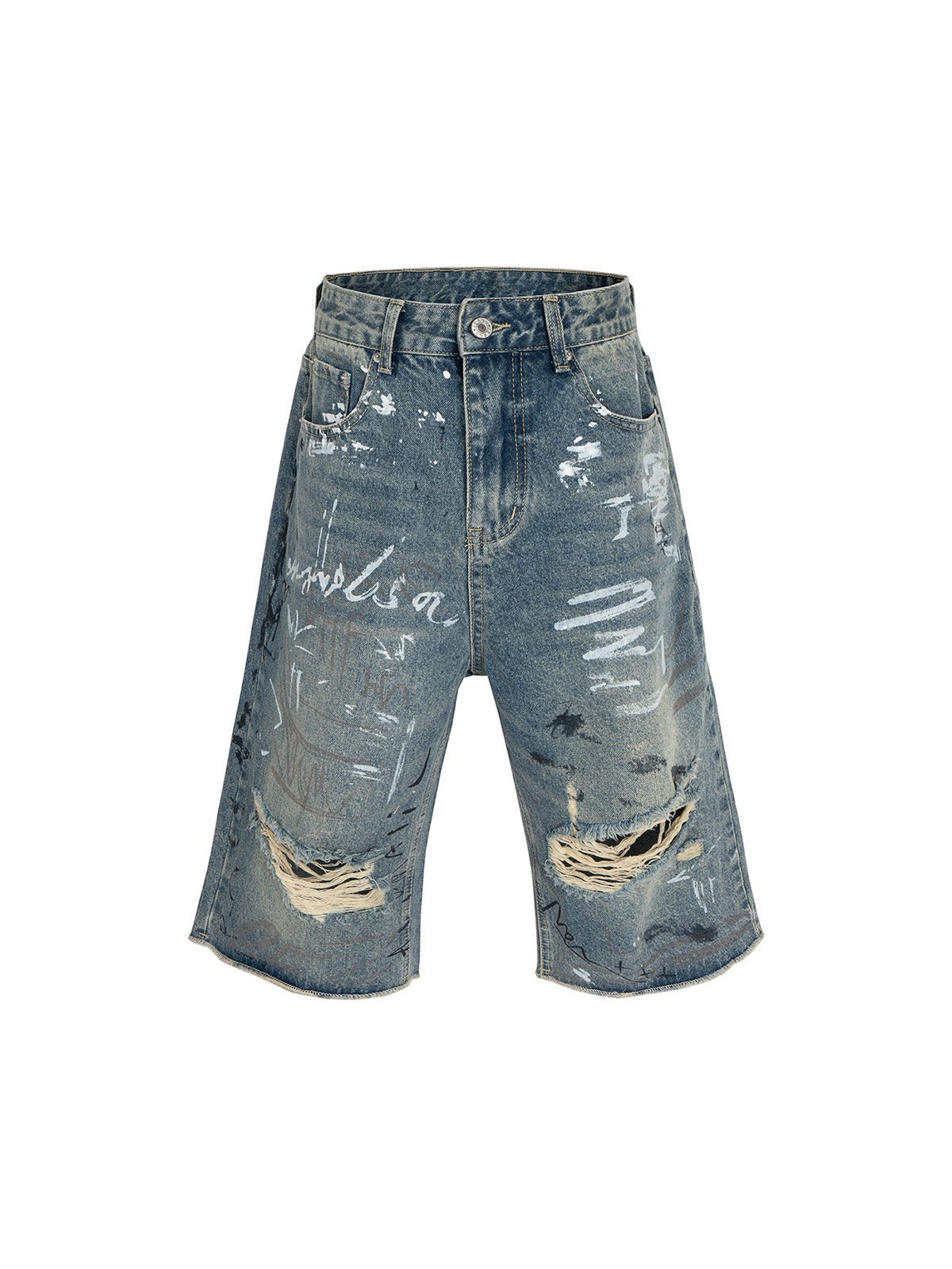 Ripped Hand-Painted Graffiti Ripped Jorts
