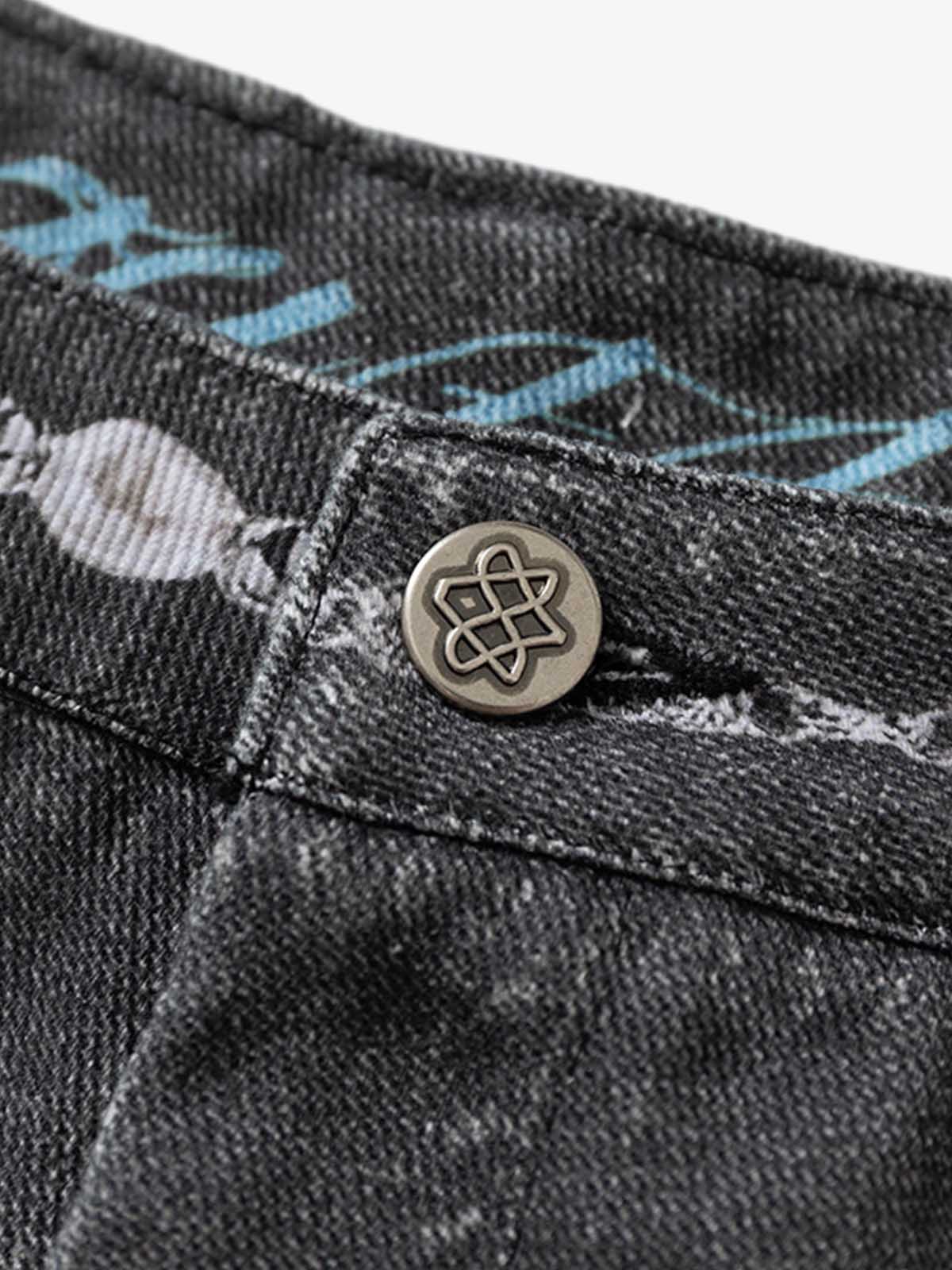 Graffiti Print Cold Transfer Camouflage Layered Cargo Jeans