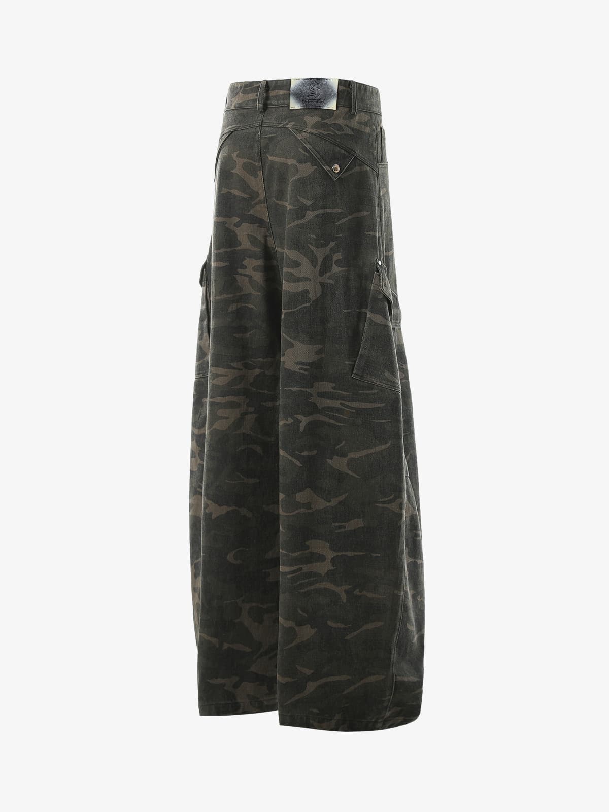 Vintage Camouflage Print Multi-Pocket Cargo Barrel Pants