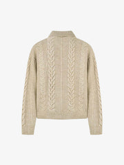Knitted Vintage Floral Wheat Ear Pattern Double Zip Sweater
