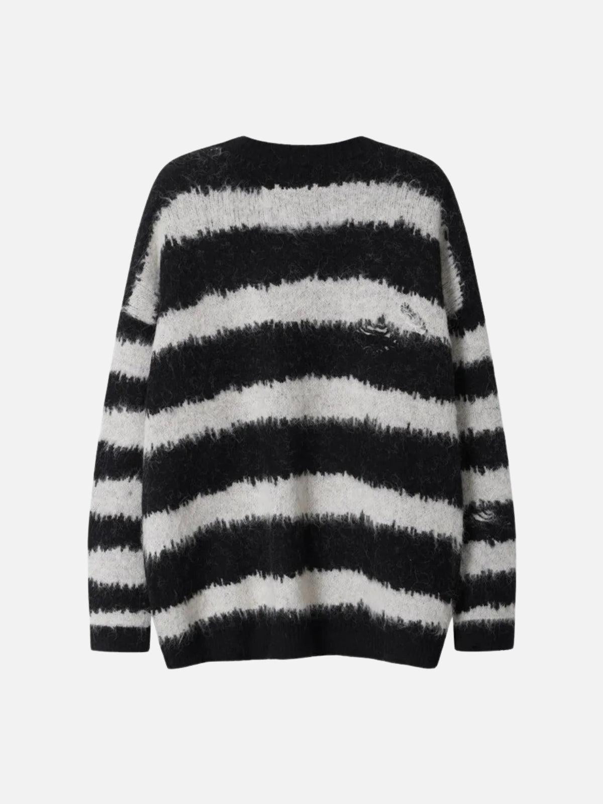 Badge Striped Ripped Sweater