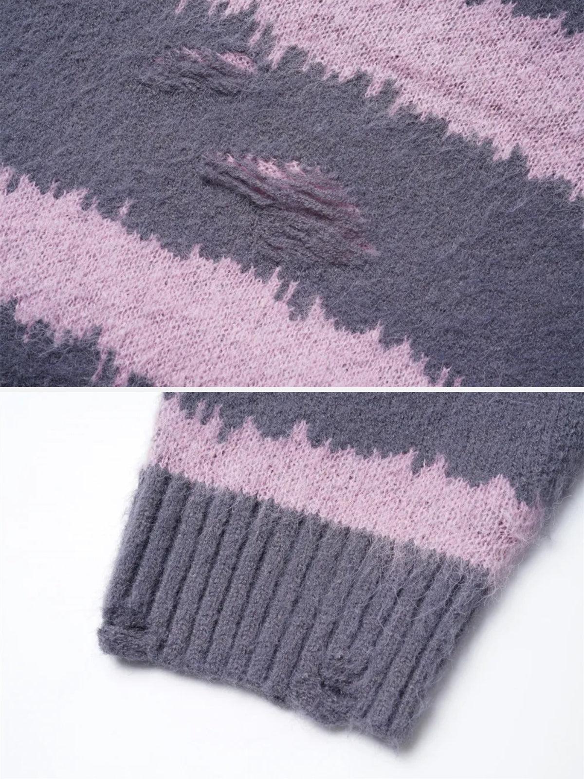 Badge Striped Ripped Sweater