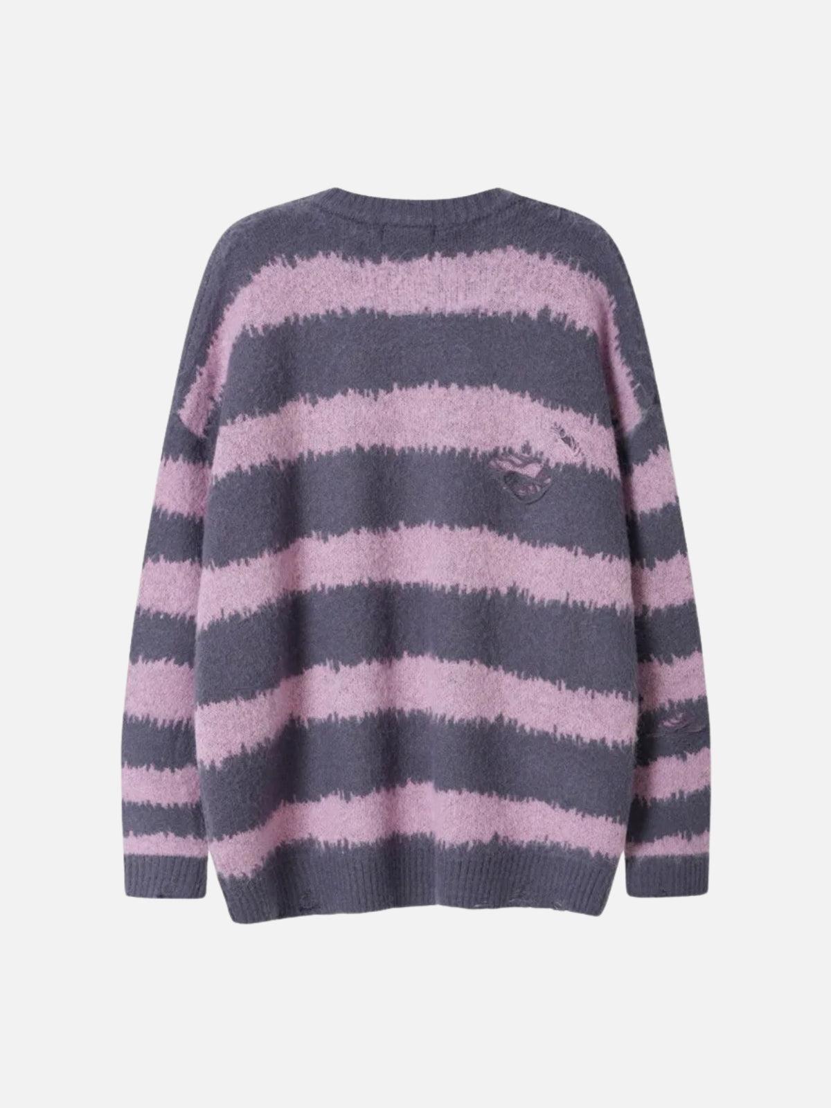 Badge Striped Ripped Sweater