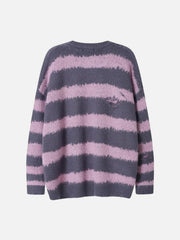 Badge Striped Ripped Sweater