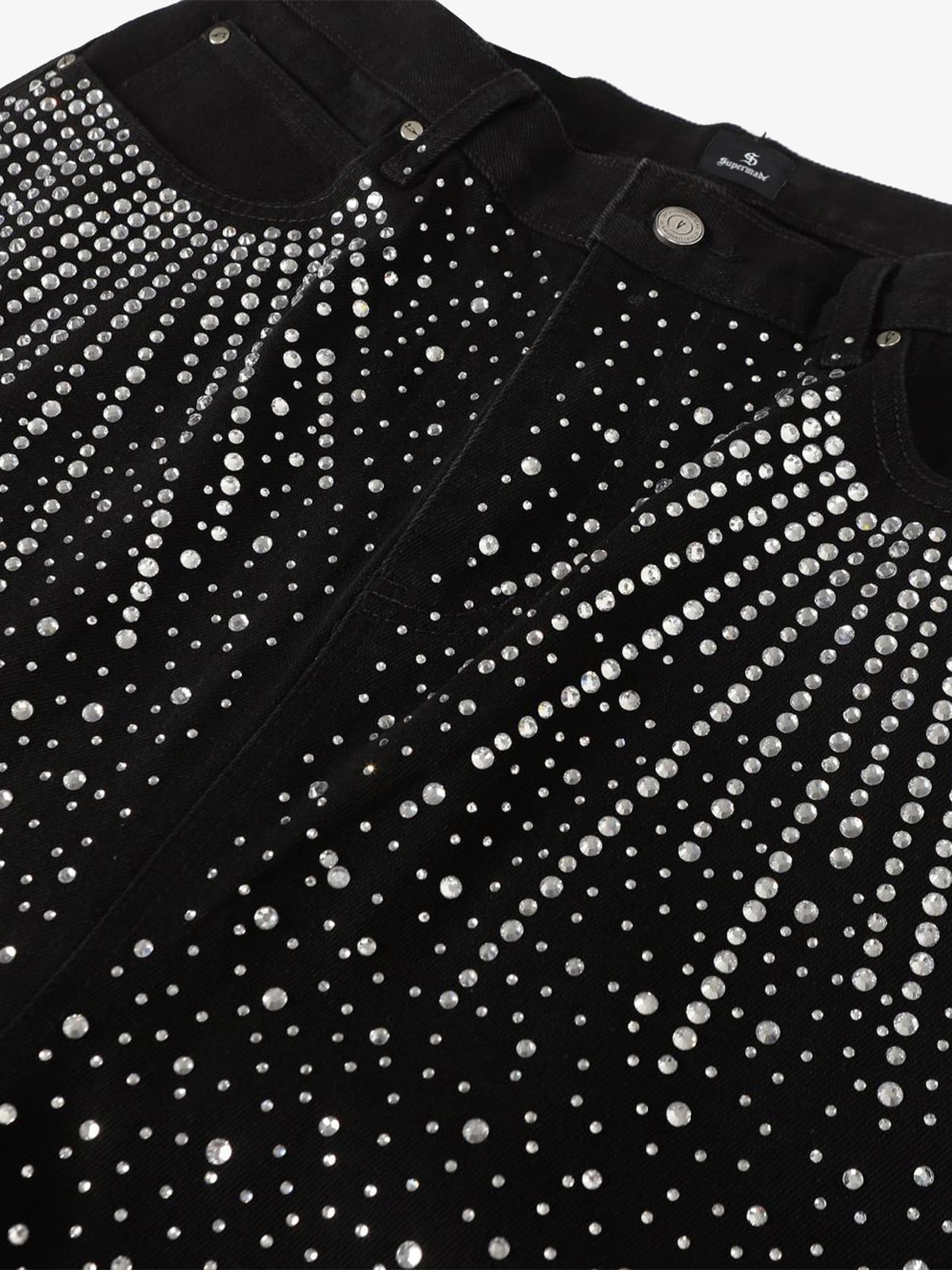 Retro Denim Full Rhinestone Design Baggy Jeans