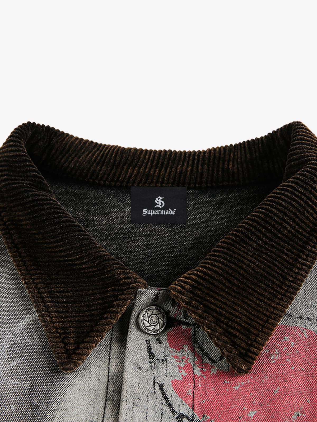 Washed And Distressed Dark Graffiti Patchwork Jacket