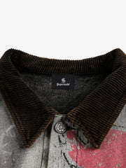 Washed And Distressed Dark Graffiti Patchwork Jacket