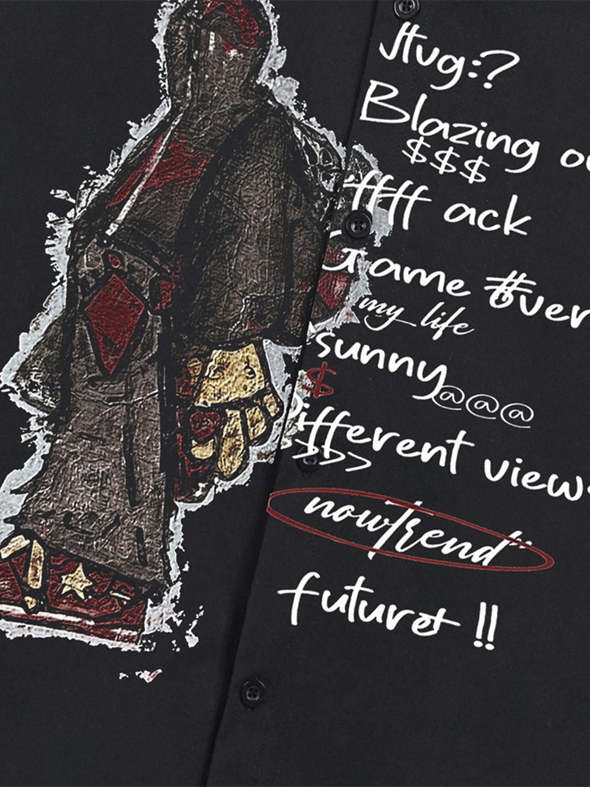 Oversized Graphic Cartoon Letter Print Short-Sleeve Shirt