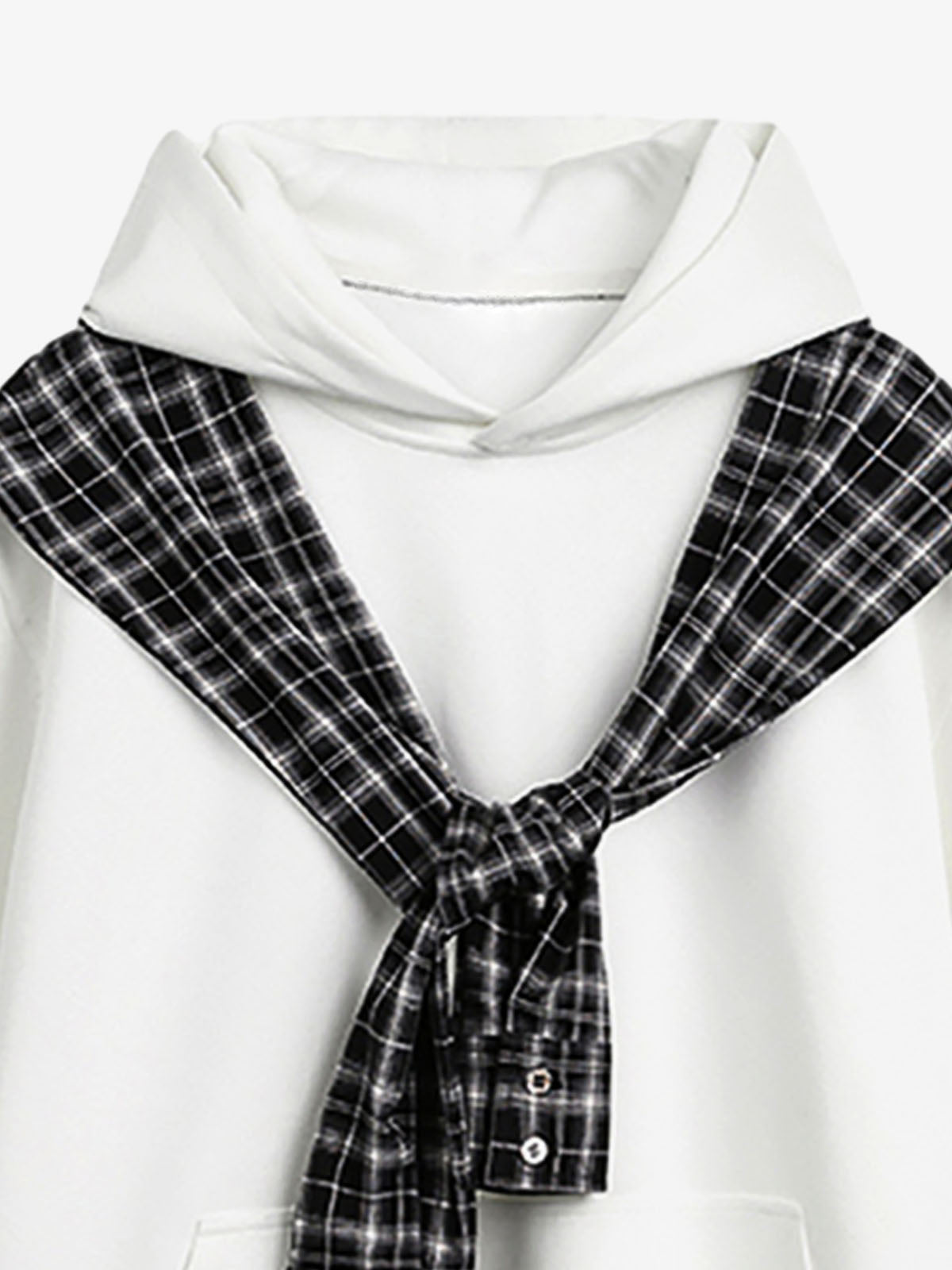 Fake Two-Piece Plaid Shirt Scarf Design Hoodie
