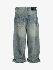 Distressed Contrast Drawstring Knee-Length Jeans