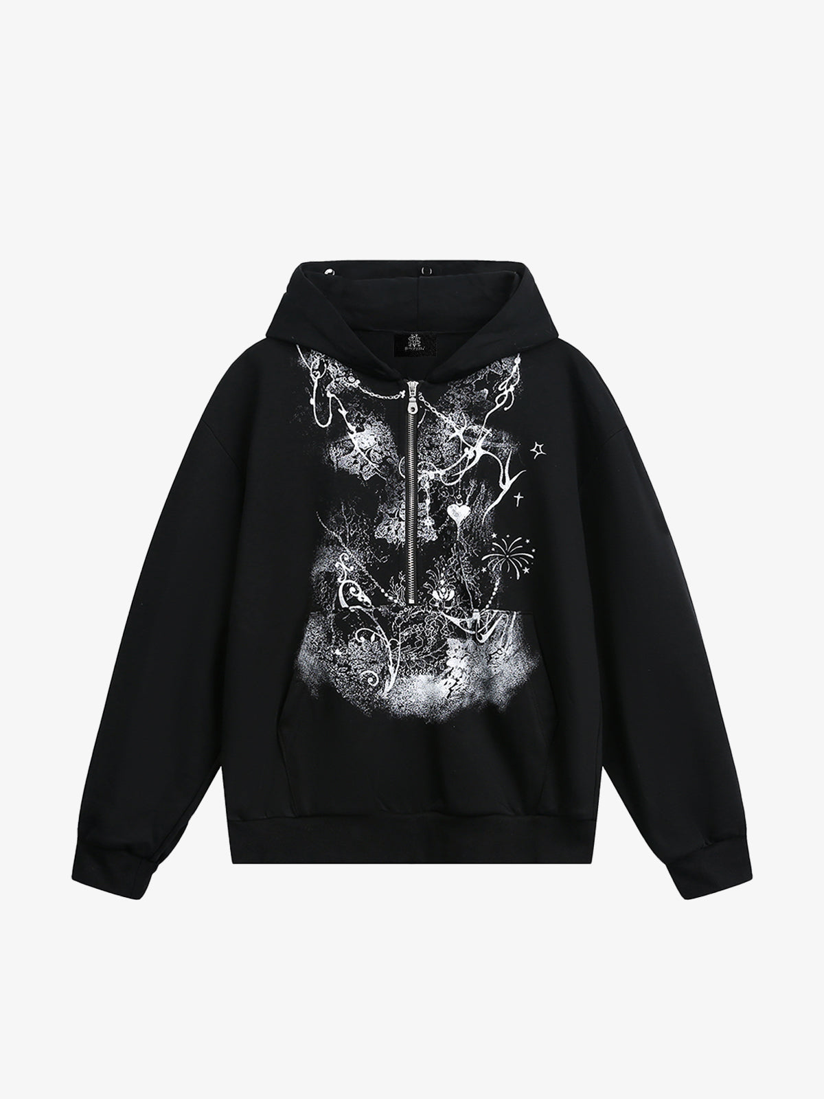 Detachable Fur Collar Half-Zip Printed Hooded Cardigan Sweatshirt