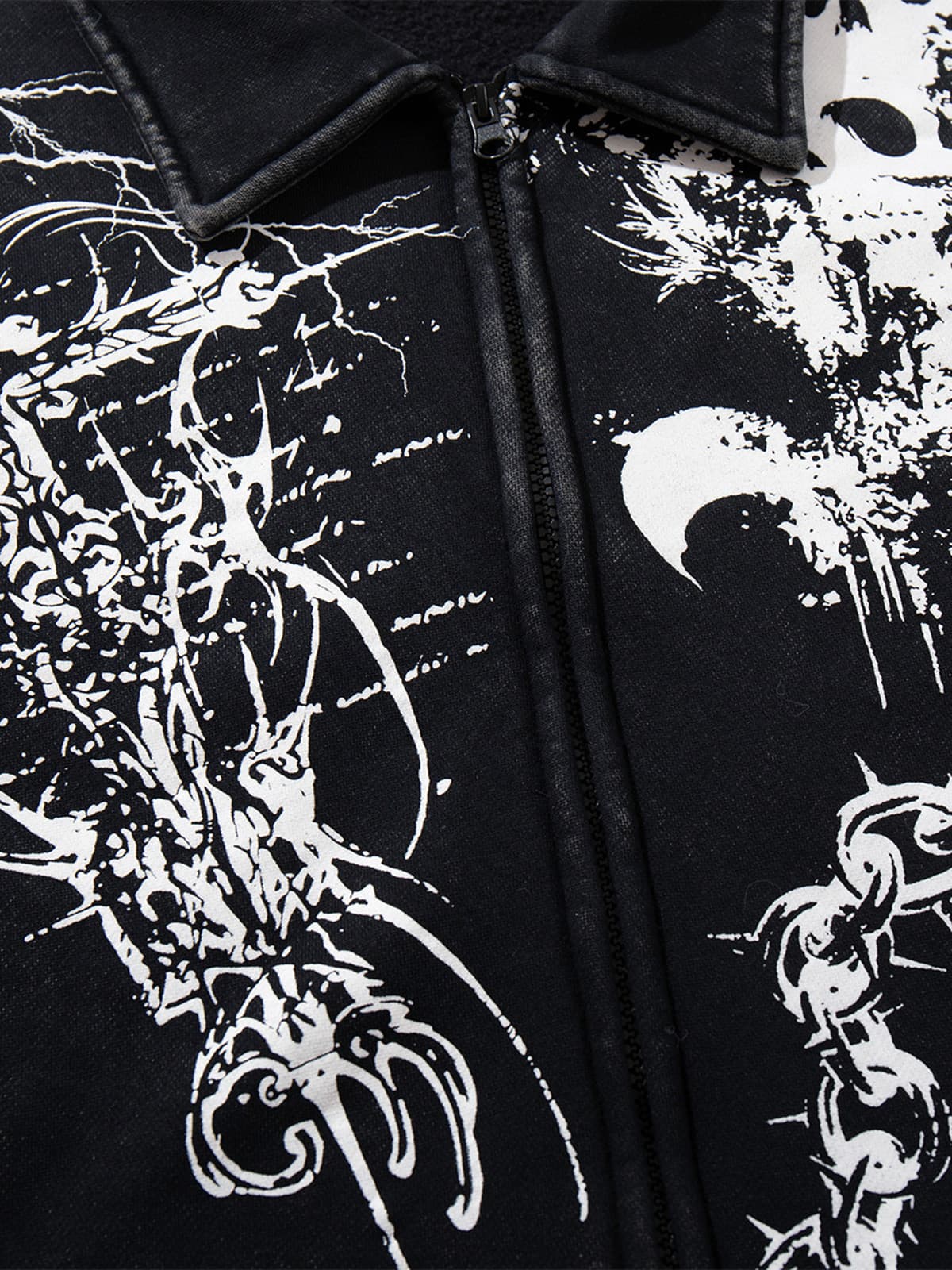Retro Dark Skull Cross Print Lapel Zipper Jacket