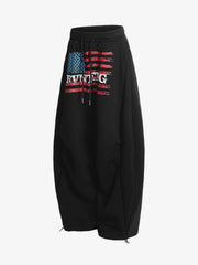 Retro Paratrooper Machete Pleated Design Printed Wide-Leg Pants