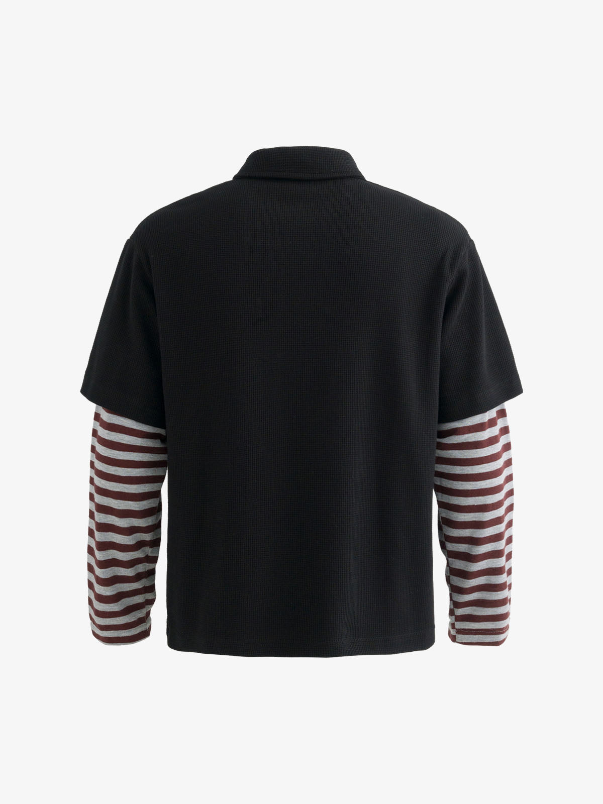 Jersey Waffle Faux Two-Piece Lapel Collar Striped Sweatshirt