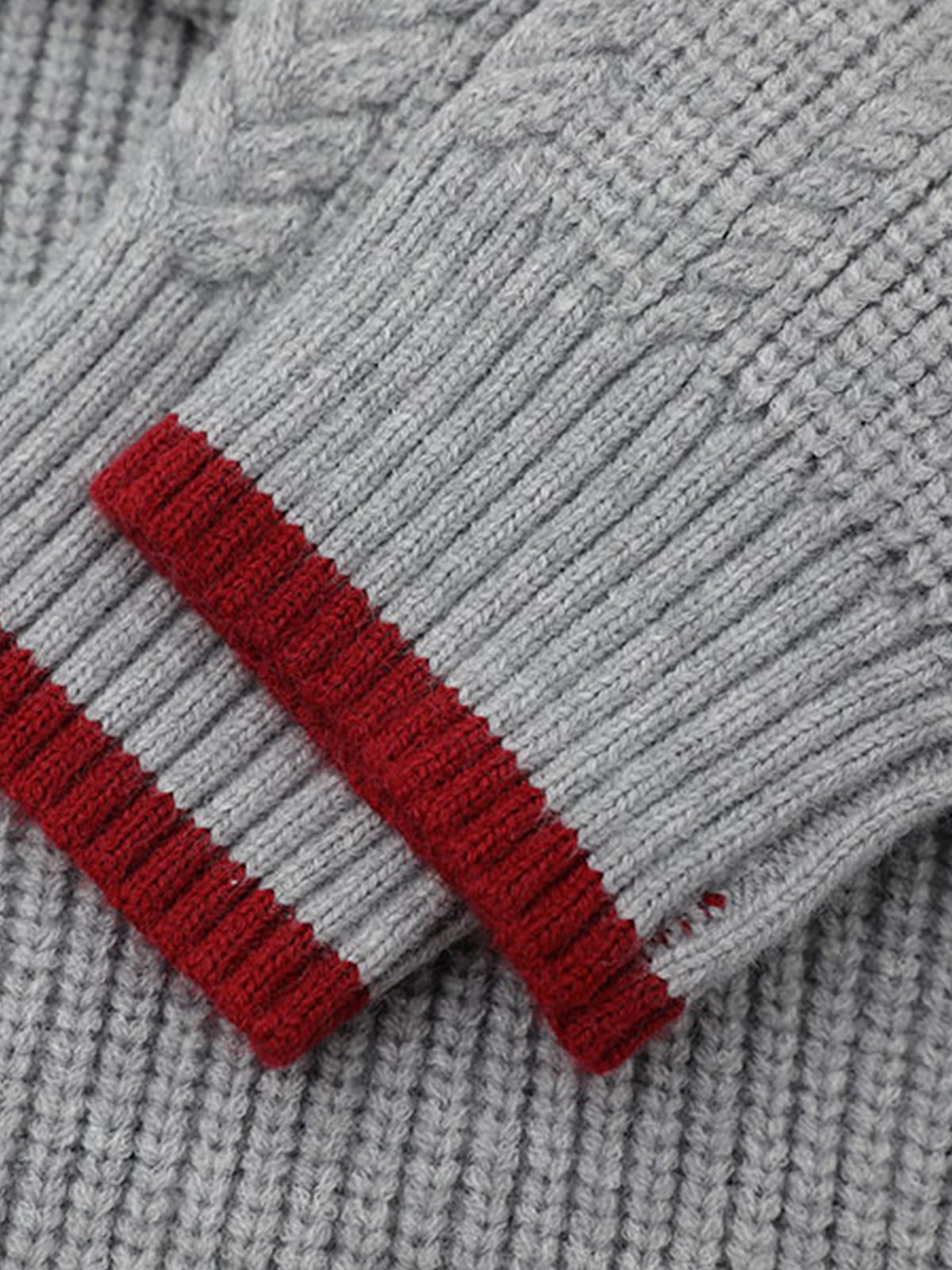 Retro Plaid Tie Hooded Knit Sweater