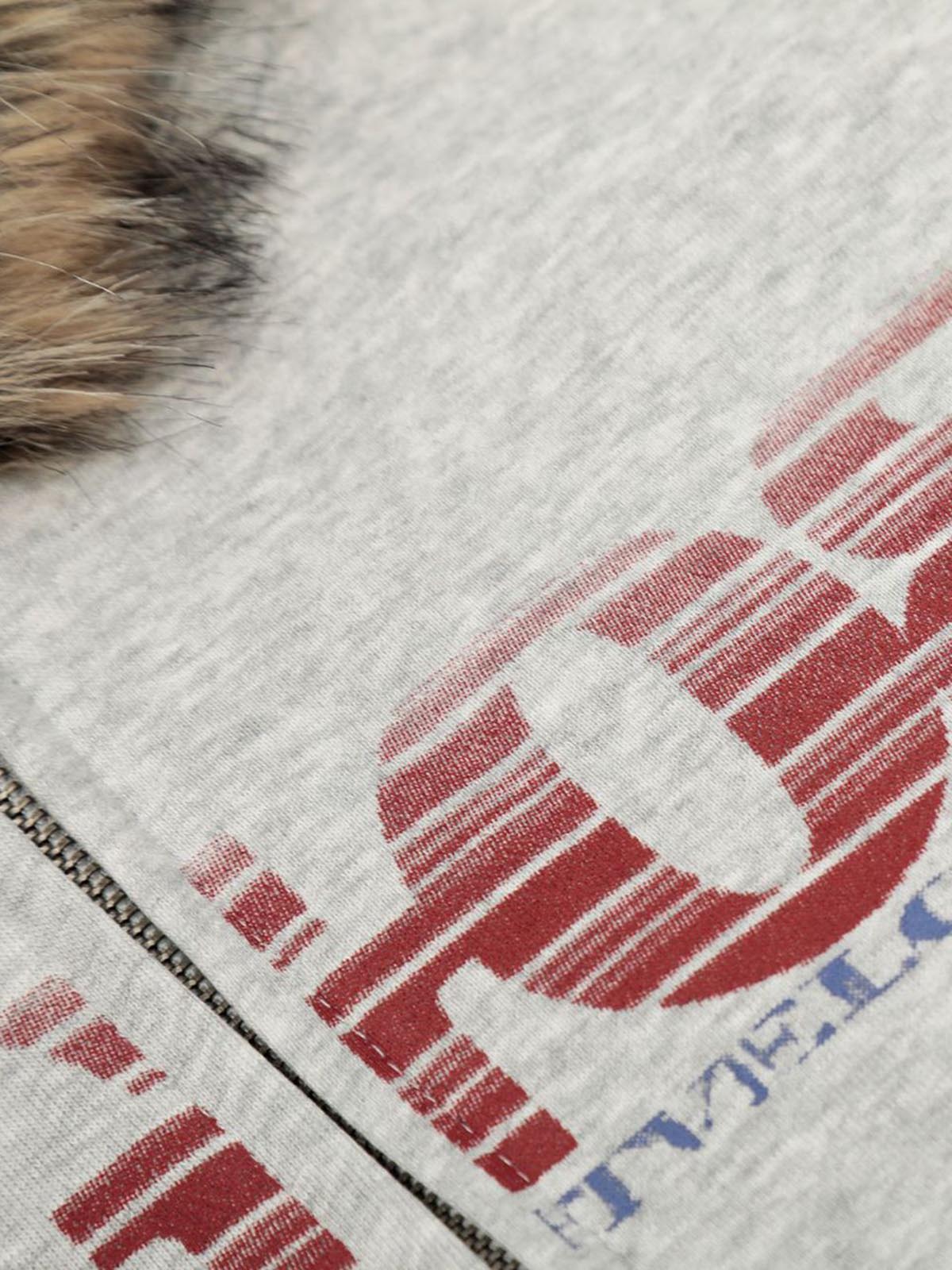 Retro Gradient Letter Print Splicing Cardigan Fur Collar Zip Up Hoodie