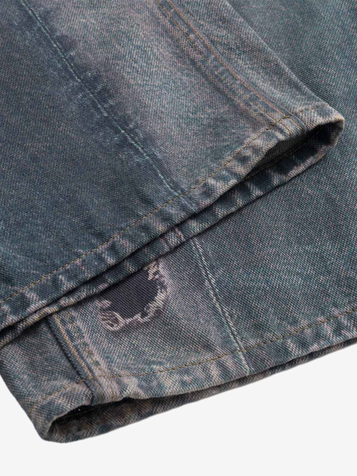 Retro High street Washed 3D Chain Printed Jeans