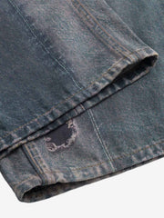 Retro High street Washed 3D Chain Printed Jeans