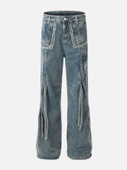 Bow Fringe Washed Jeans