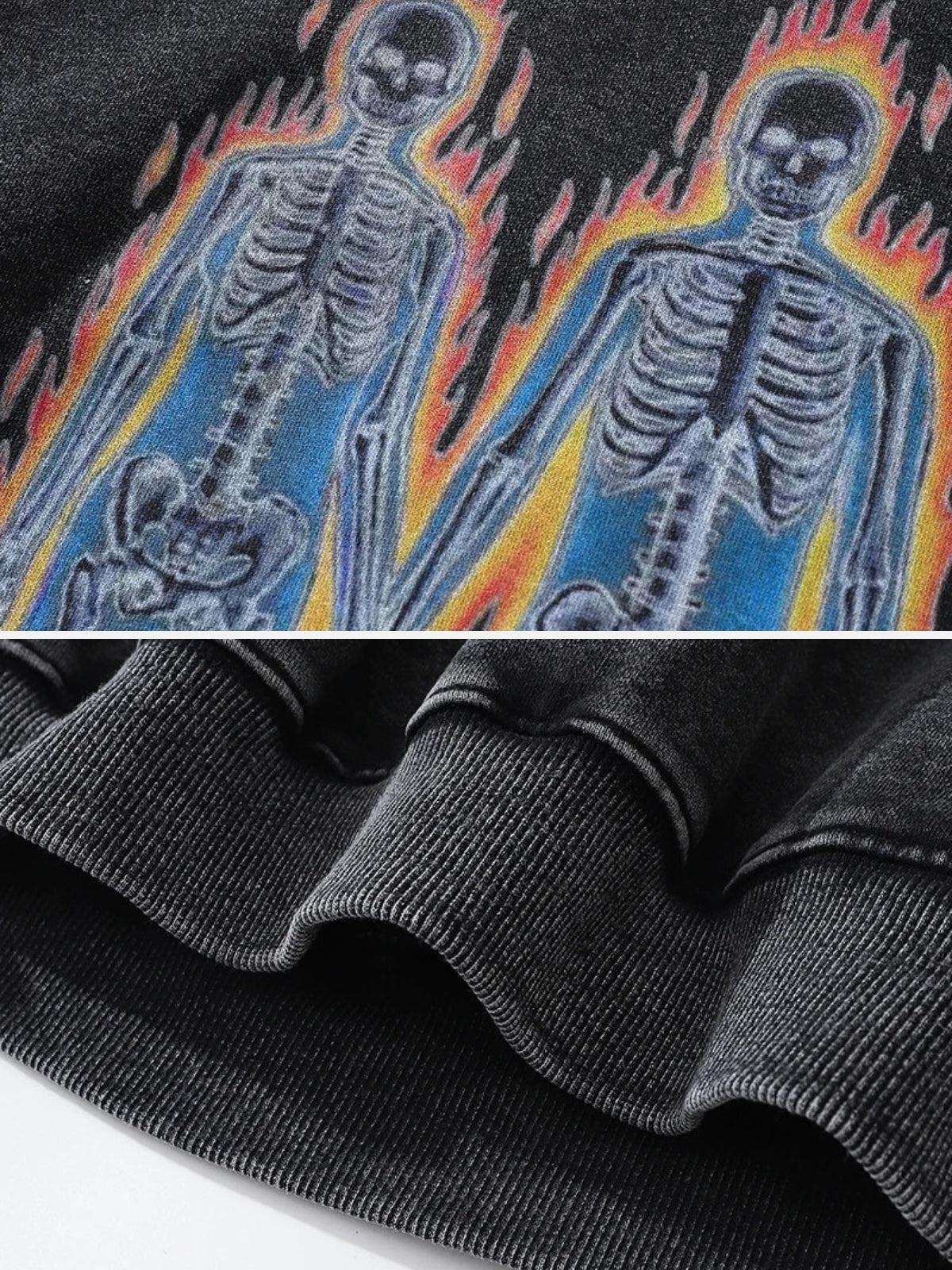 Burning Retro Skull Skeleton Graphic Hoodie