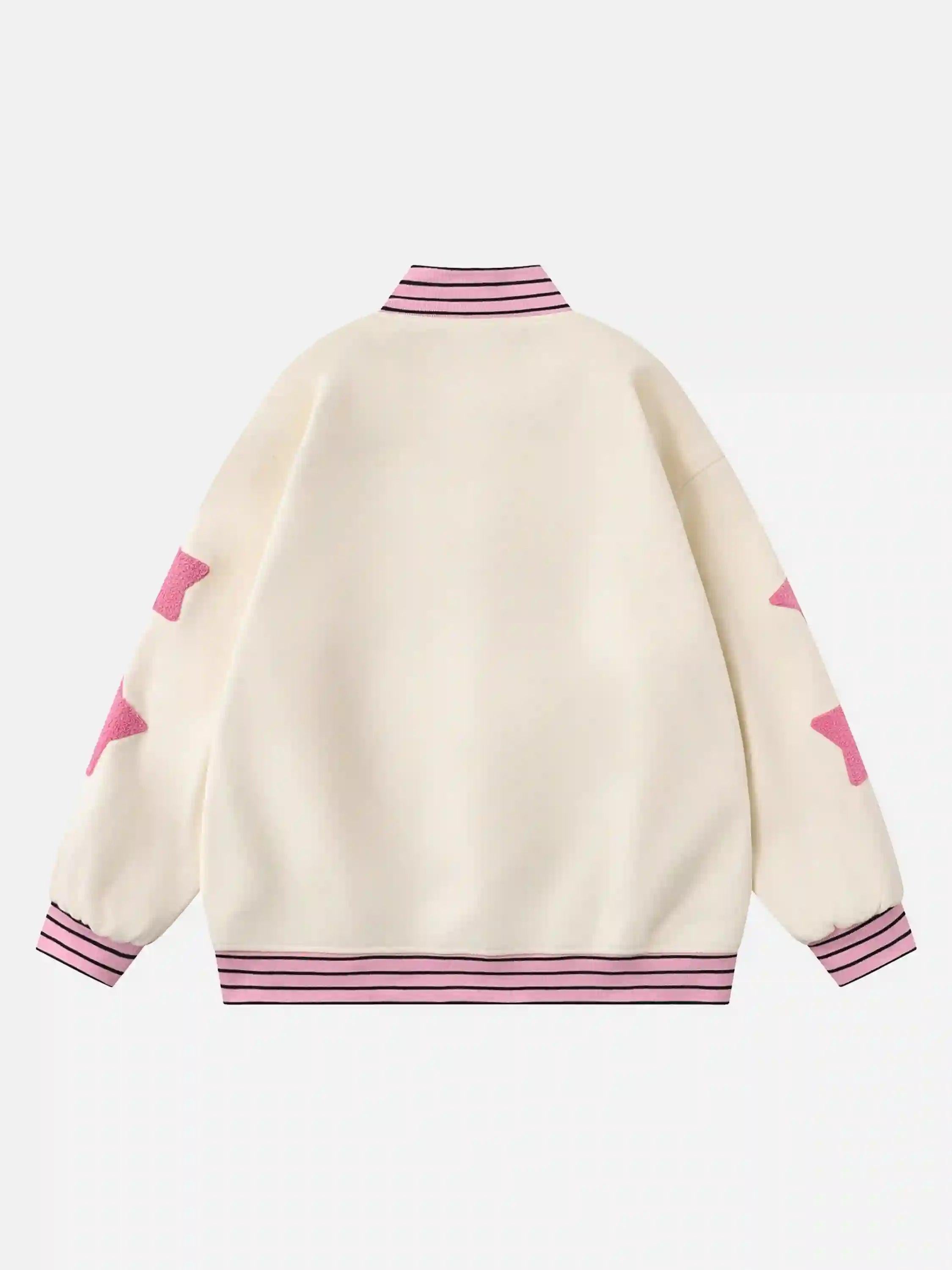 Buttoned Star Embroidered Baseball Jacket