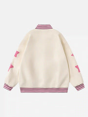 Buttoned Star Embroidered Baseball Jacket