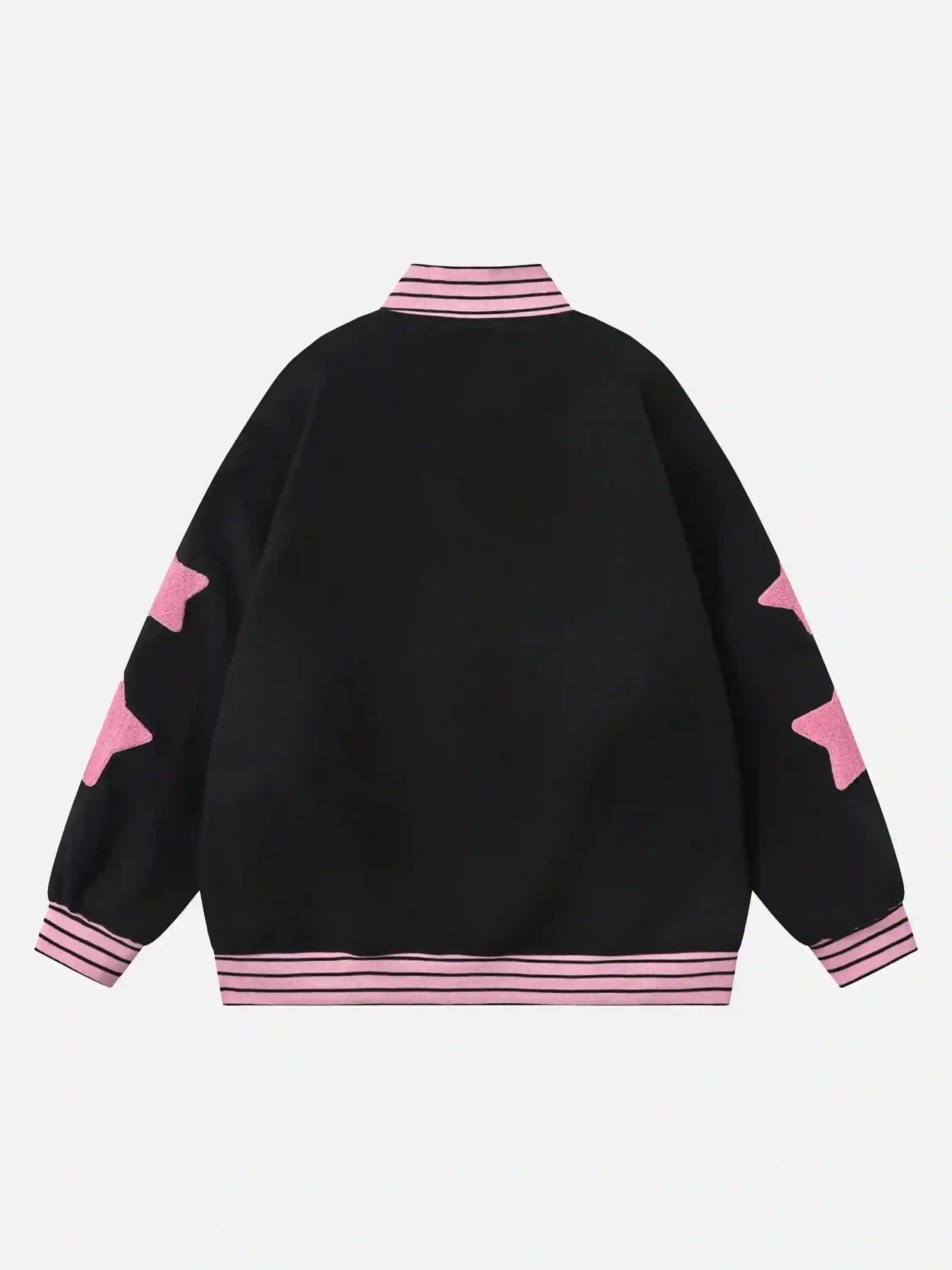 Buttoned Star Embroidered Baseball Jacket