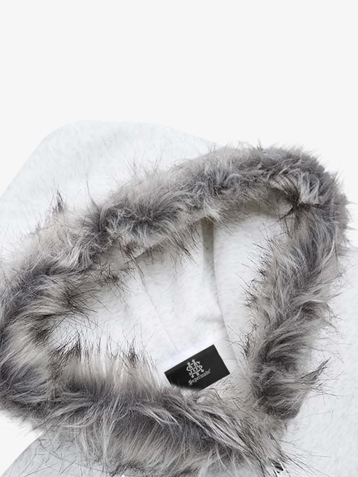 Letter Medal Embroidered Cardigan Fur Collar Hooded Sweatshirt