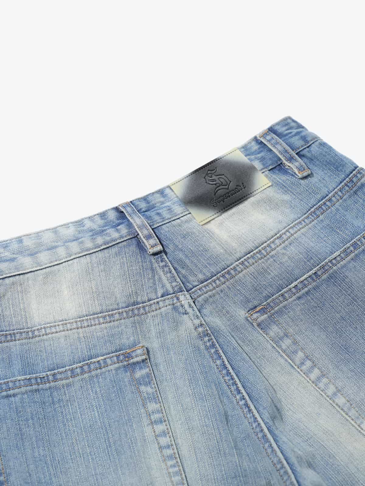 Vintage Washed Distressed Patchwork Deconstructed Baggy Jeans