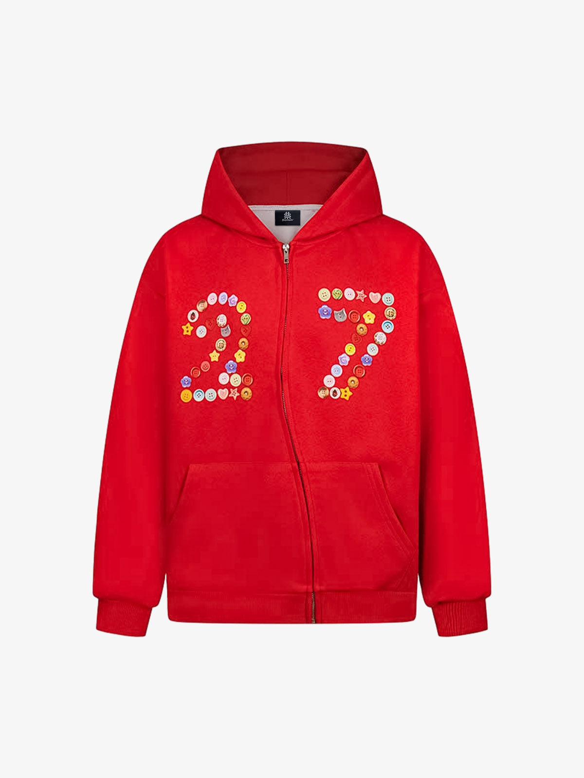 Fun Multicolor Button Print Hooded Cardigan Sweatshirt