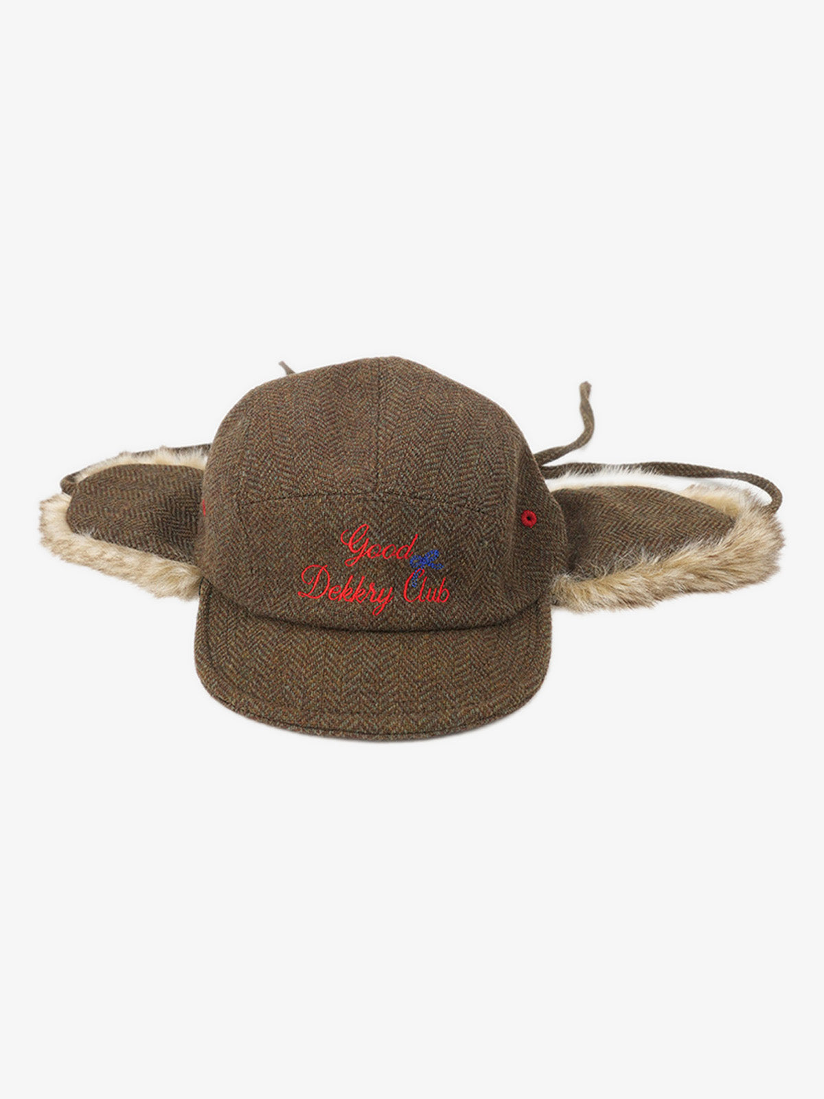 Retro Tweed Plush Earflap Embroidered Letter Cap