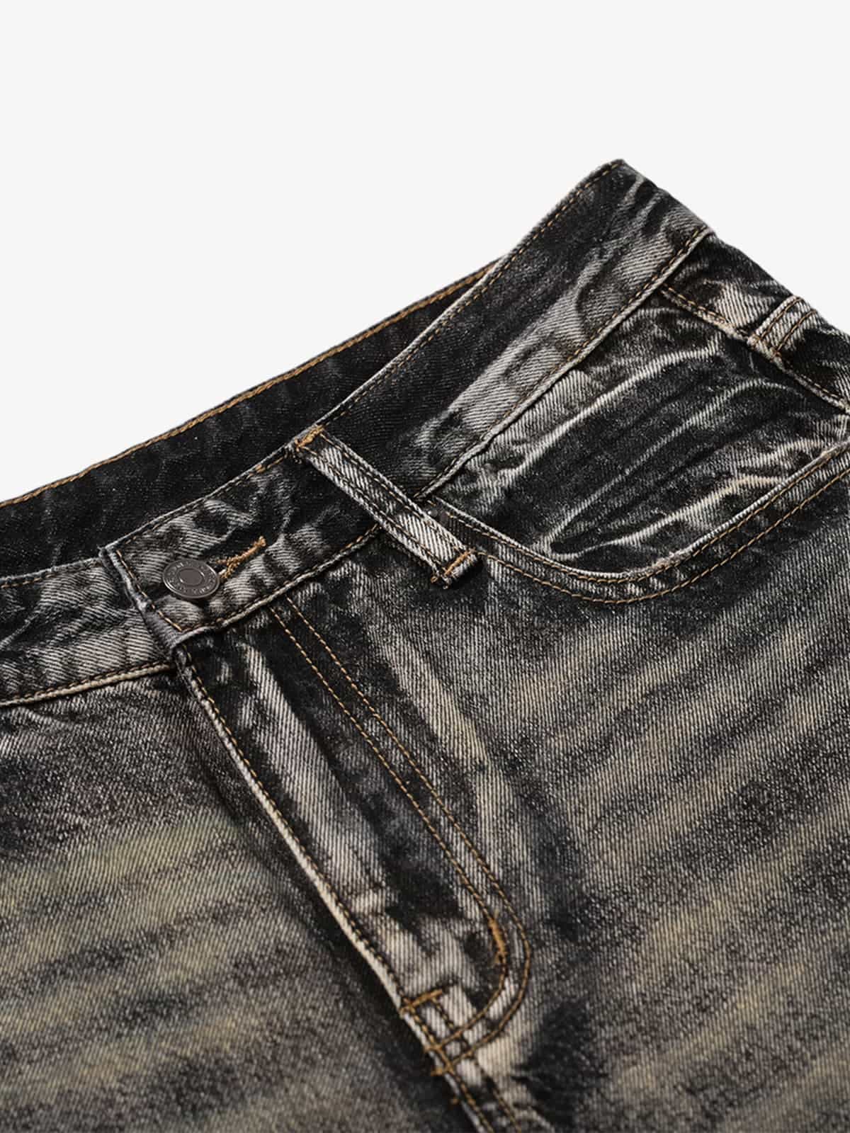 Retro Washed Distressed Flared Denim Jeans