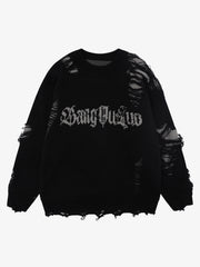 High Street Ripped Raw Edge Knitted Letter Jacquard Sweater