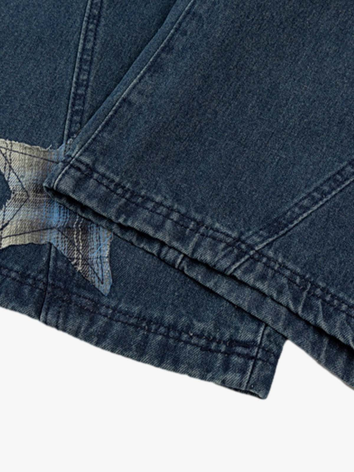 Vintage Design Lace-Up Star Embroidered Scimitar Jorts