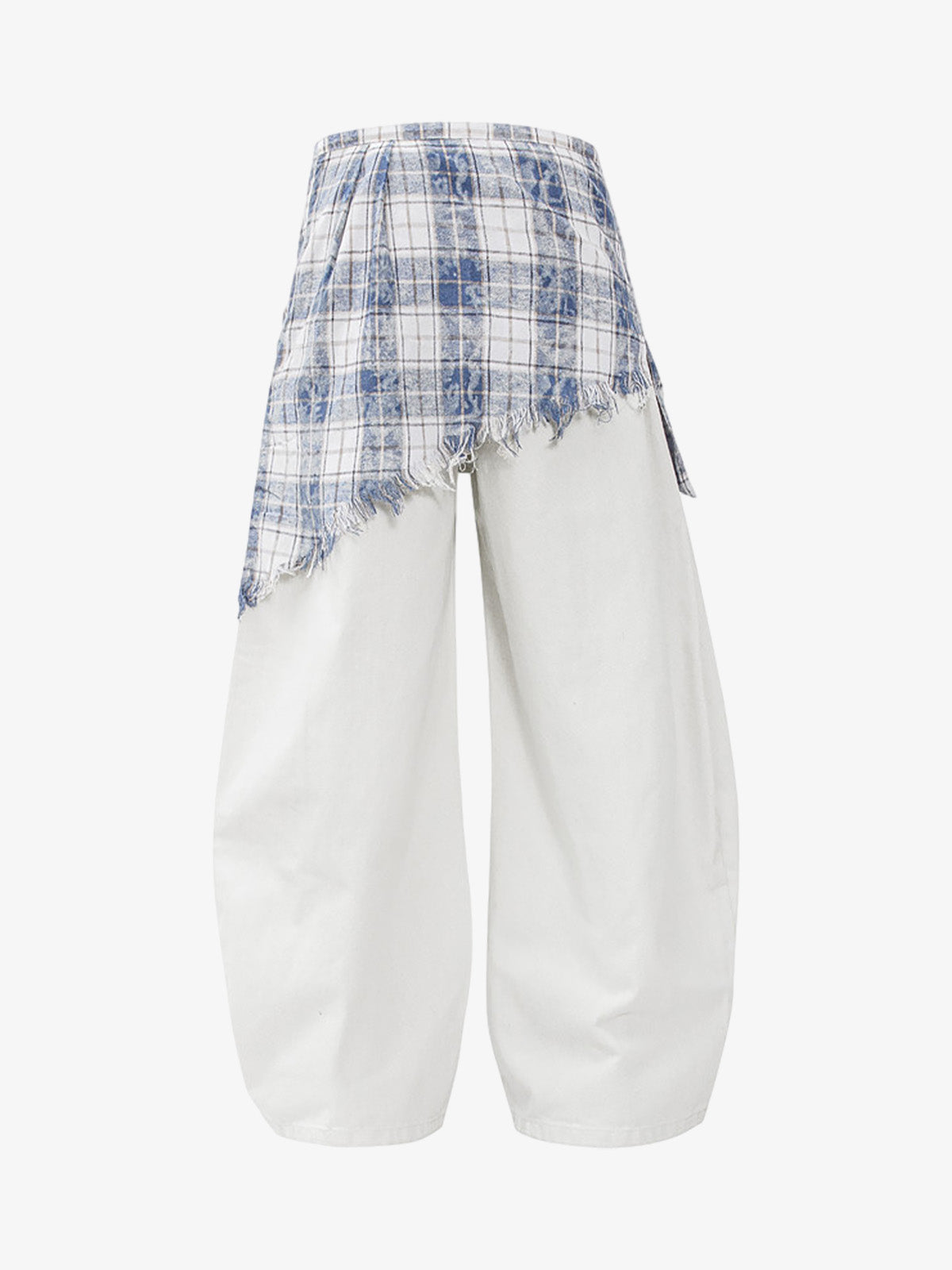 Layered Plaid Shirt-Tied Waist Barrel Jeans