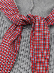 Retro Plaid Tie Hooded Knit Sweater