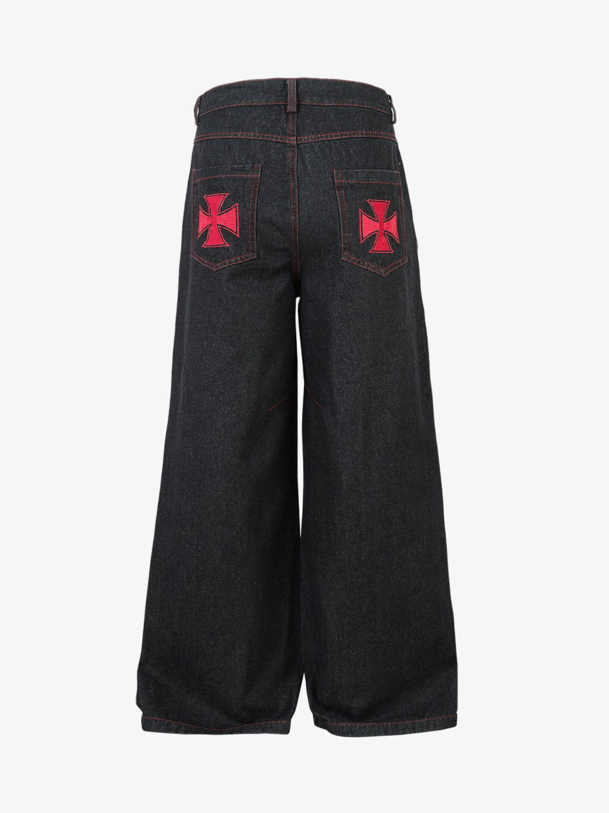 Contrast Thread Cross Letter Embroidered Jeans