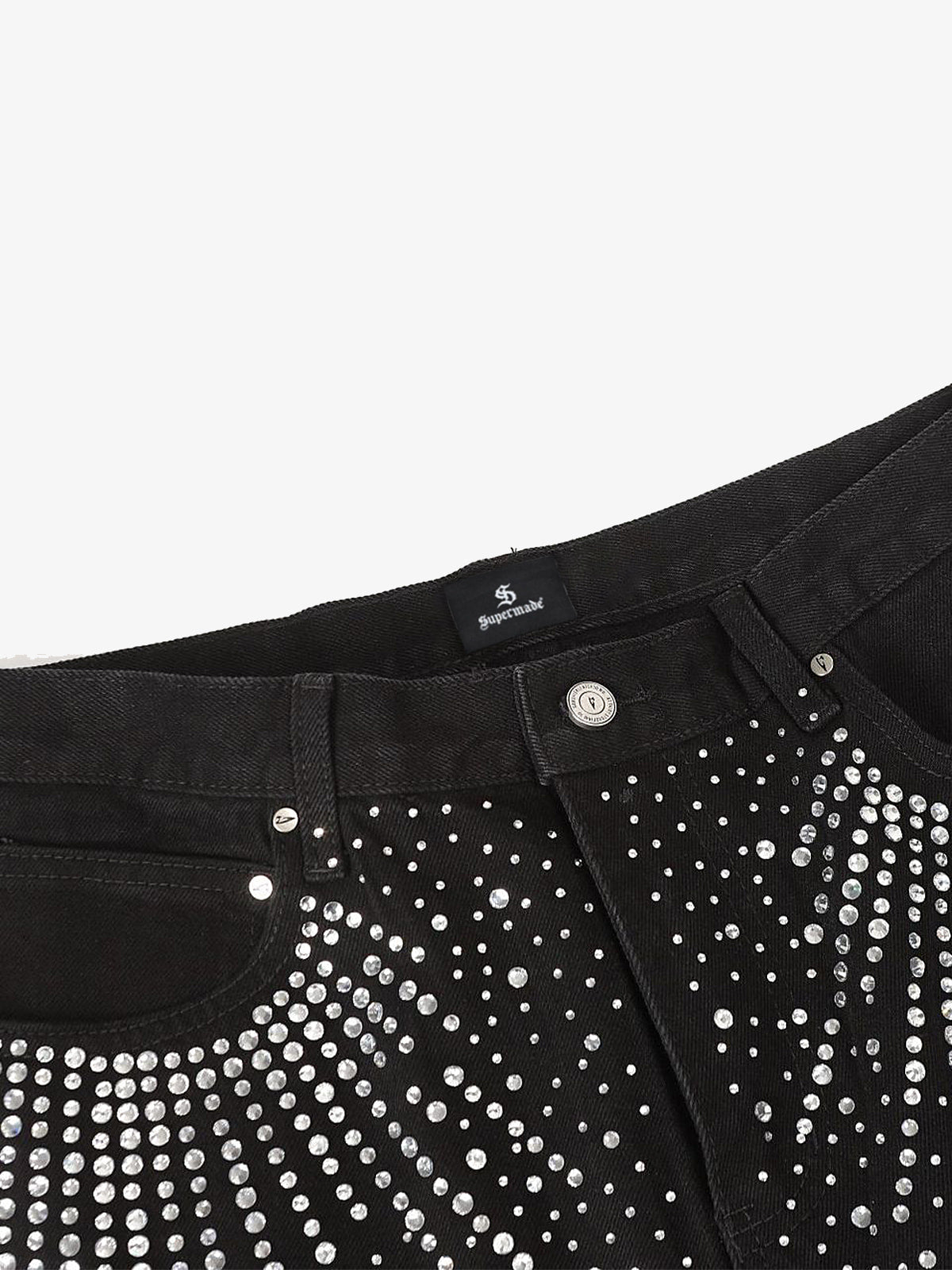 Retro Denim Full Rhinestone Design Baggy Jeans