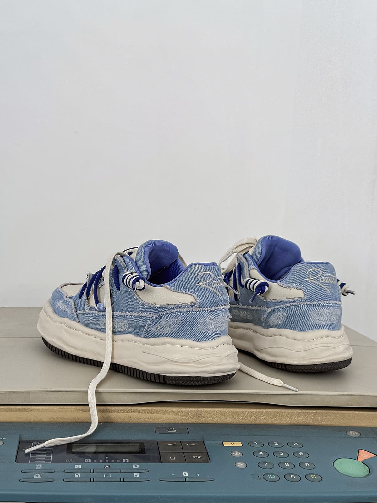 Retro Washed Denim Low Top Platform Sneakers